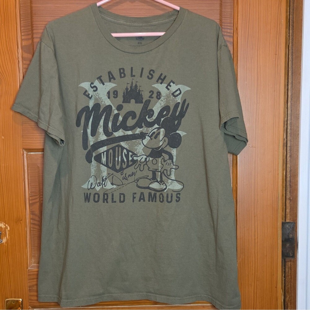 Disney Parks World Famous Mickey Mouse Est. 1928 Olive Green Adult Size XXL